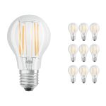 Confezione Multipack 10x Ledvance Classic LED E27 Pera Filamento Chiara 7.5W 1055lm - 827 Bianco Molto Caldo | Dimmerabile - Sostitua 75W