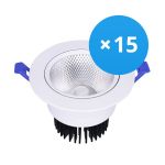 Confezione Multipack 15x Bright Choice Downlight LED Il Giro Inclinabile 15W 1200lm 60D - 930 Luce Calda -  | 135mm - Ritaglio 110mm - UGR <19