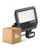 Confezione Multipack 5x Ledvance Proiettore LED Aluminium Nero 41W 6000lm 100D - 840 Bianco Freddo | IP65 - Sensore Di Movimento E Luce - Simmetrico